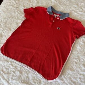 Lacoste Red Kids Polo Shirt with Striped Collar